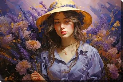Картина маслом Девушка в шляпке с полевыми цветами