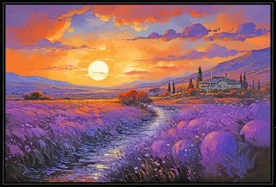 Картина Пейзаж с лавандовыми полями на фоне заката №2