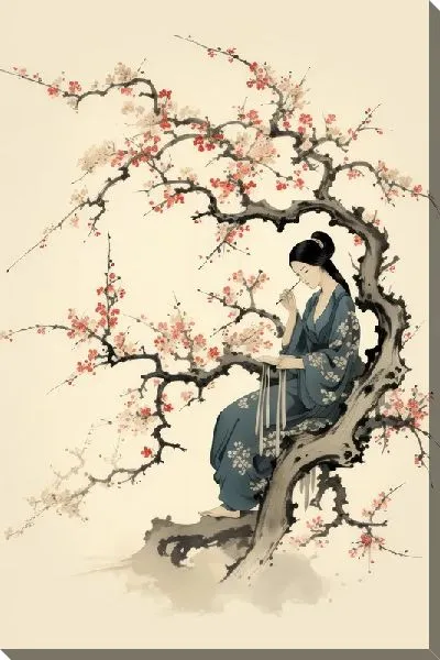 Картина маслом Девушка на сакуре