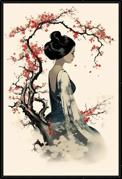 Картина Японка и сакура №21