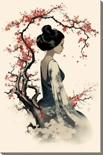Постер Японка и сакура №21