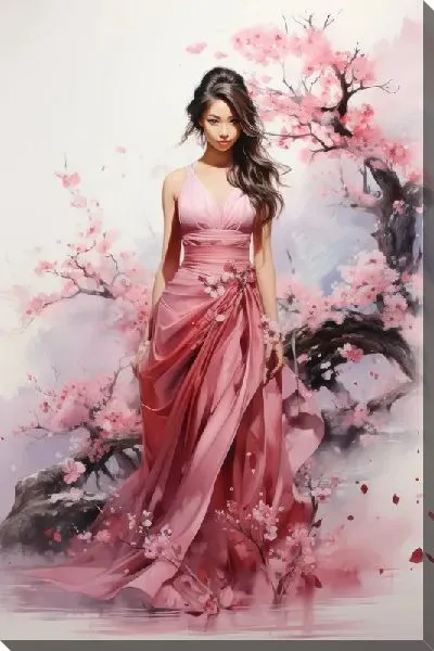 Картина маслом Девушка и сакура №10