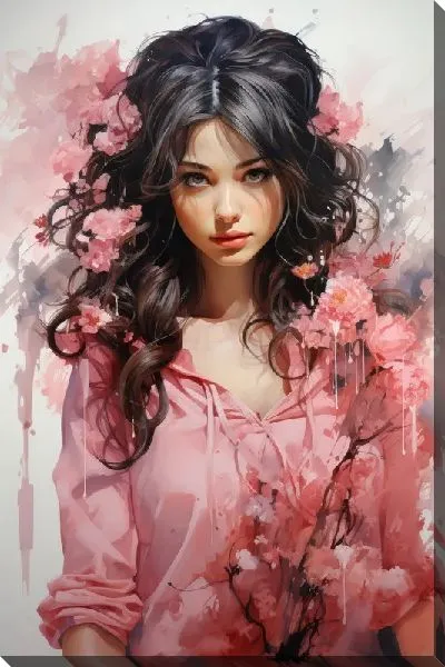 Картина маслом Девушка и сакура №12