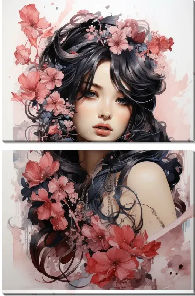 Модульная картина Девушка и сакура №13