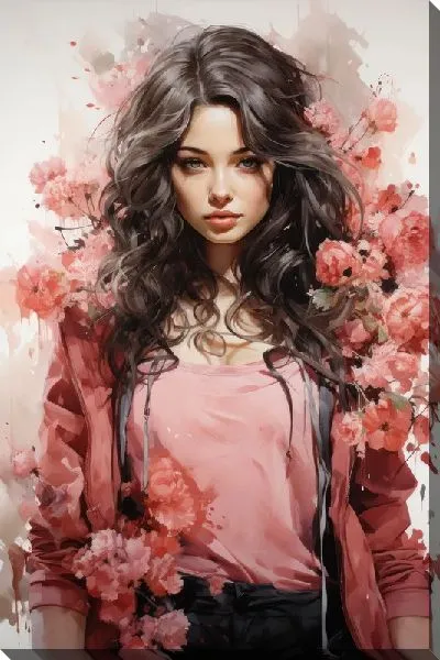 Картина маслом Девушка и сакура №14