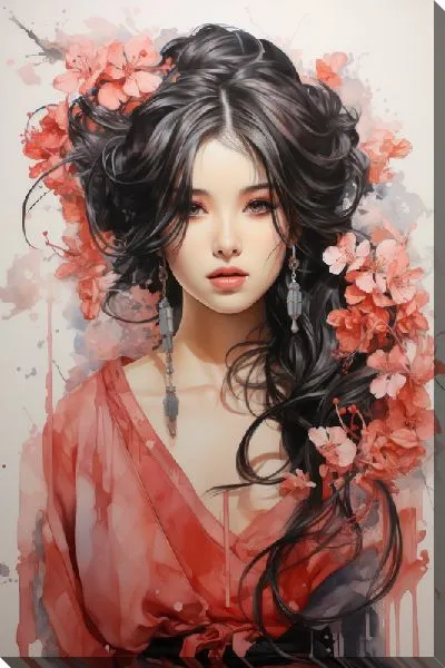 Картина маслом Девушка и сакура №15