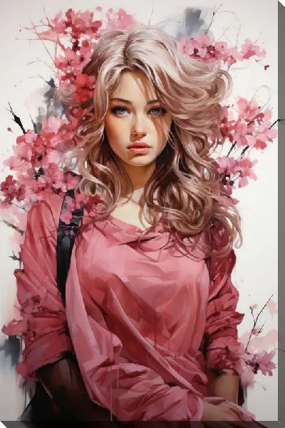 Картина маслом Девушка и сакура №16