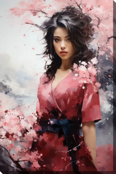 Картина маслом Девушка и сакура №17