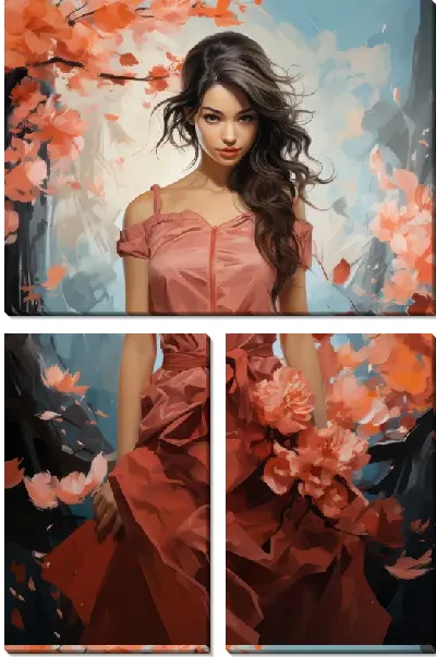 Модульная картина Девушка и сакура №18