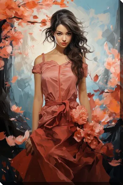 Картина маслом Девушка и сакура №18