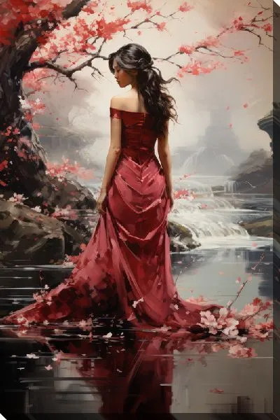 Картина маслом Девушка и сакура №19