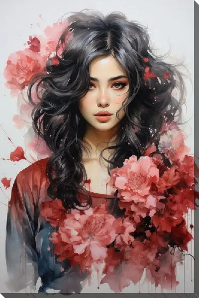 Картина маслом Девушка и сакура №22