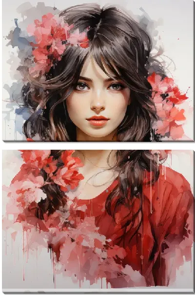 Модульная картина Девушка и сакура №23