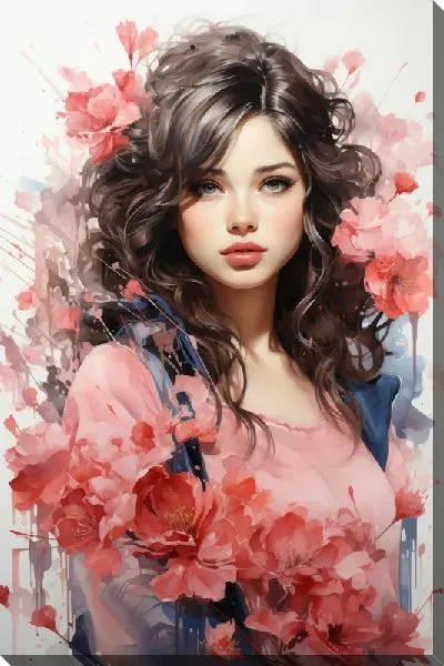 Картина маслом Девушка и сакура №24