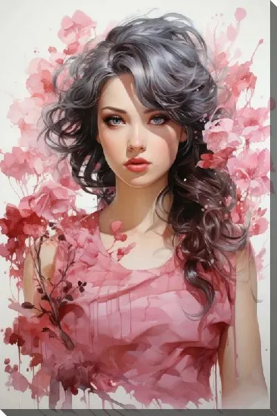Картина маслом Девушка и сакура №25