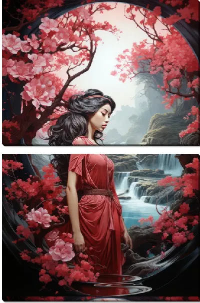 Модульная картина Девушка и сакура №26