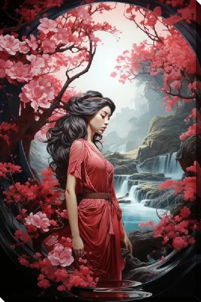 Картина маслом Девушка и сакура №26