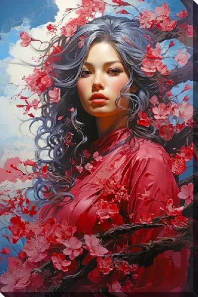 Картина маслом Девушка с цветками сакуры №70