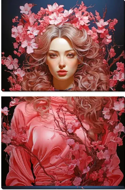 Модульная картина Девушка с цветками сакуры №71