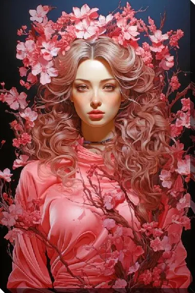 Картина маслом Девушка с цветками сакуры №71