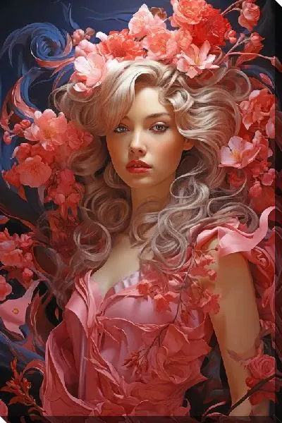 Картина маслом Девушка с цветками сакуры №73