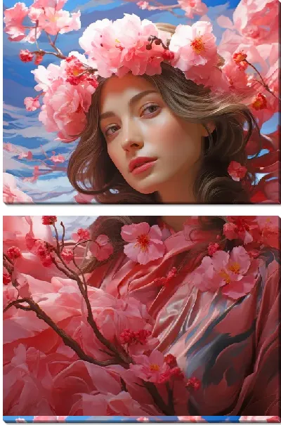 Модульная картина Девушка с цветками сакуры №74