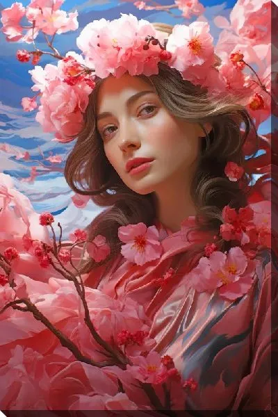 Картина маслом Девушка с цветками сакуры №74