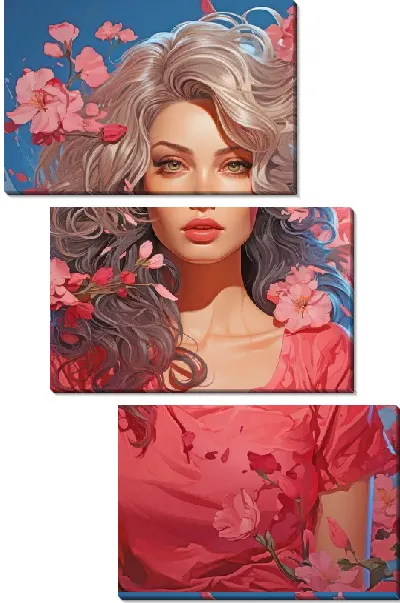 Модульная картина Девушка с цветками сакуры №76