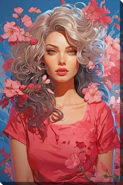 Картина маслом Девушка с цветками сакуры №76