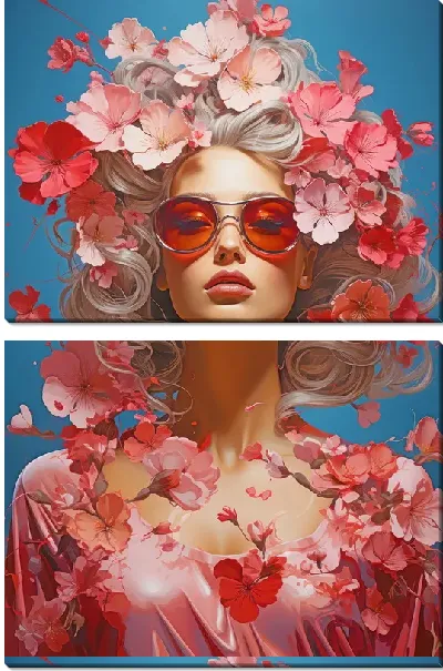 Модульная картина Девушка с цветками сакуры №78