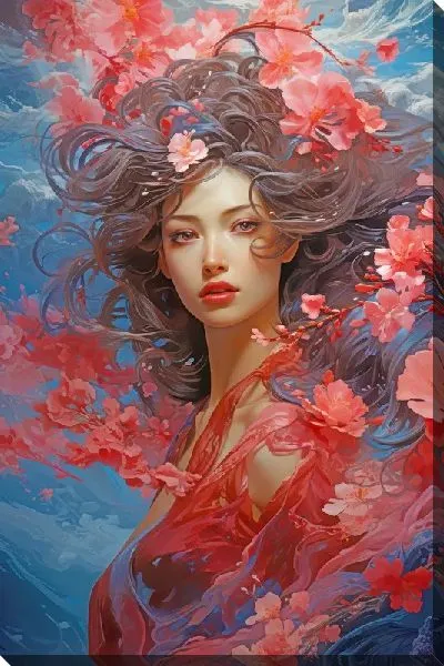 Картина маслом Девушка с цветками сакуры №79