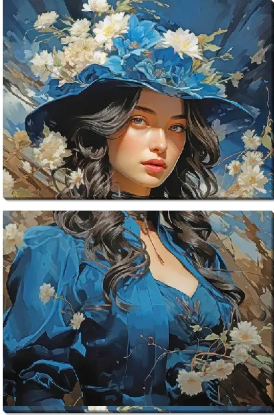 Модульная картина Девушка в синем платье №2