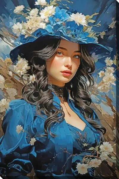 Картина маслом Девушка в синем платье №2