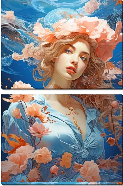 Модульная картина Девушка с цветами №21