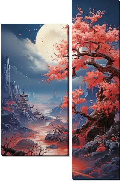 Модульная картина Пейзаж с сакурой №10