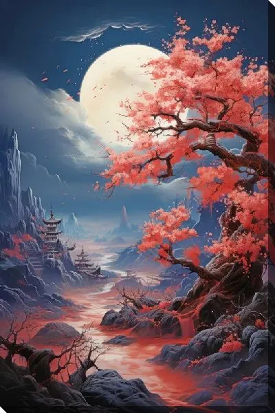 Картина маслом Пейзаж с сакурой №10