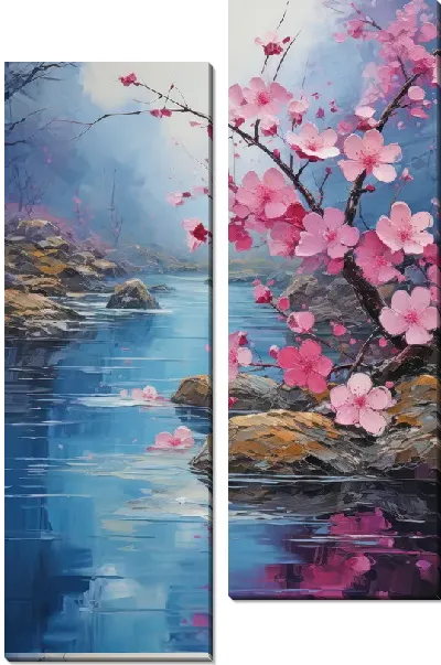 Модульная картина Сакура у реки