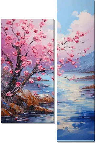 Модульная картина Сакура в стиле мастихин
