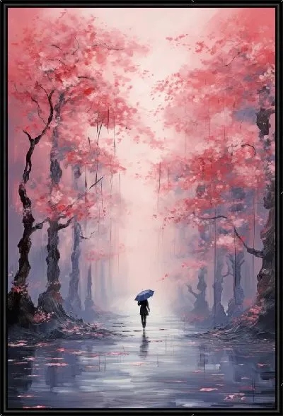 Картина Прогулка под дождем среди сакуры