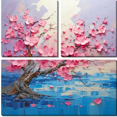 Модульная картина Сакура в стиле мастихин №3