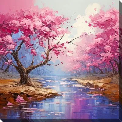 Картина маслом Сакура в стиле мастихин №4