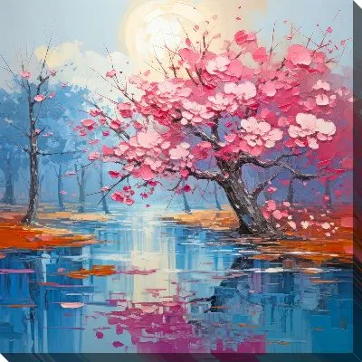 Картина маслом Сакура в стиле мастихин №5