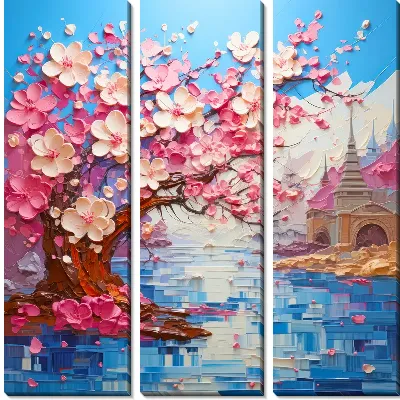 Модульная картина Сакура в стиле мастихин №6