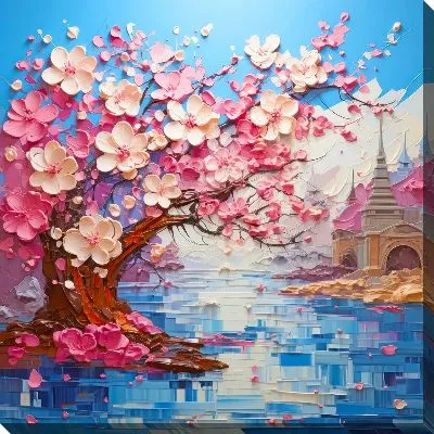 Картина маслом Сакура в стиле мастихин №6