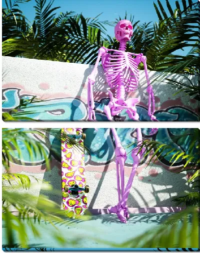 Модульная картина Скелет-скейтбордист