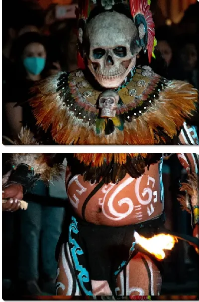 Модульная картина Фаер-шоу в маске черепа