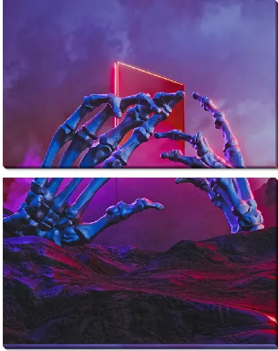 Модульная картина Неоновые руки скелета