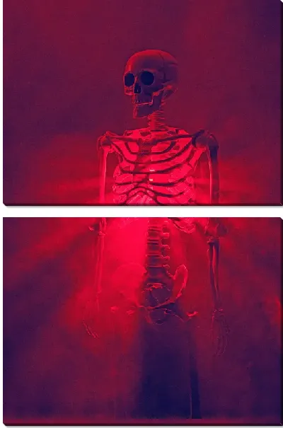 Модульная картина Неоновый красный и скелет