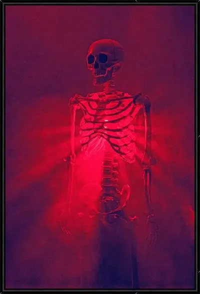 Картина Неоновый красный и скелет