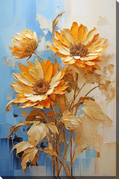 Картина маслом Подсолнухи в стиле мастихин №11